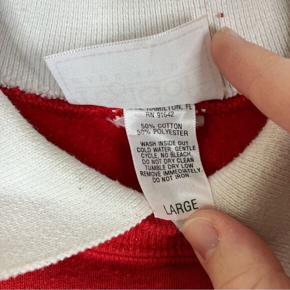 Pegi Goff Vintage Red Reindeer Collared Sweatshirt Pullover Sweater Womens Large - Picture 4 of 5